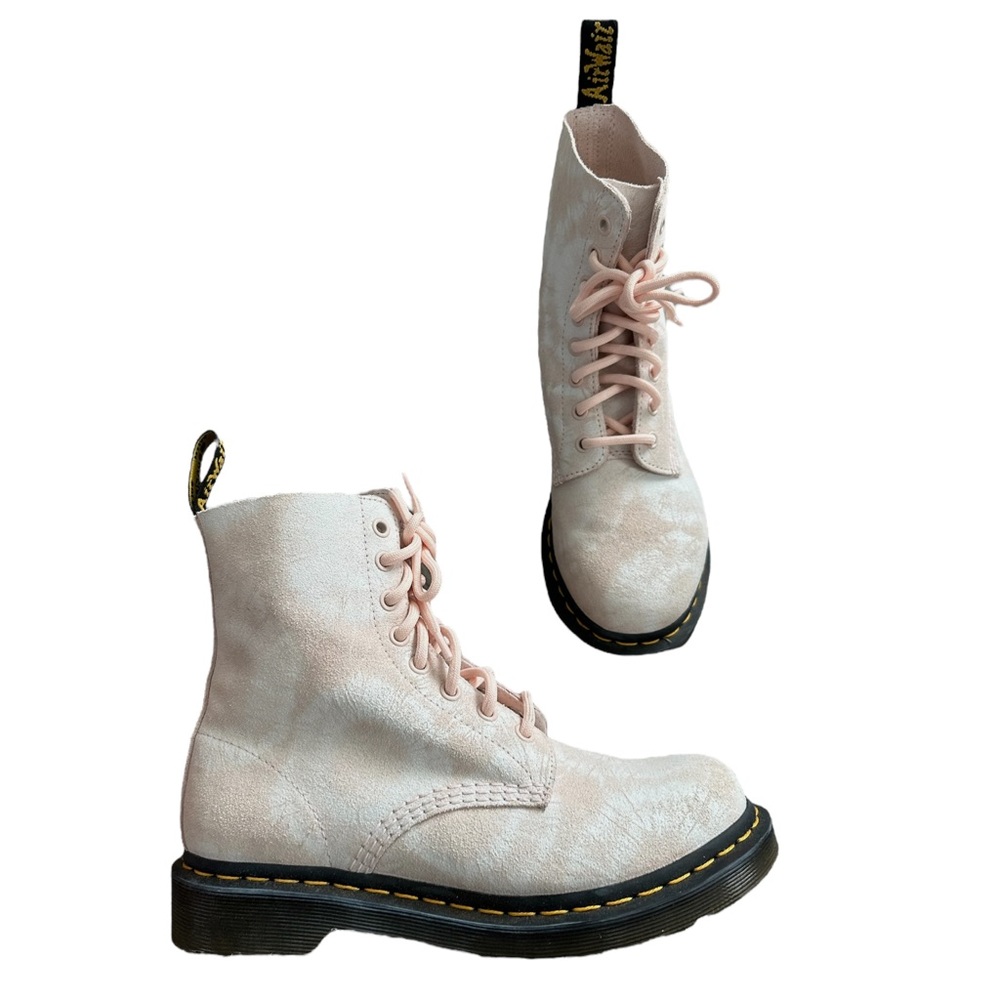 Dr. Martens Pink & White Tie Dye Suede 1460 Pascal Lace Up Boots Size 7
